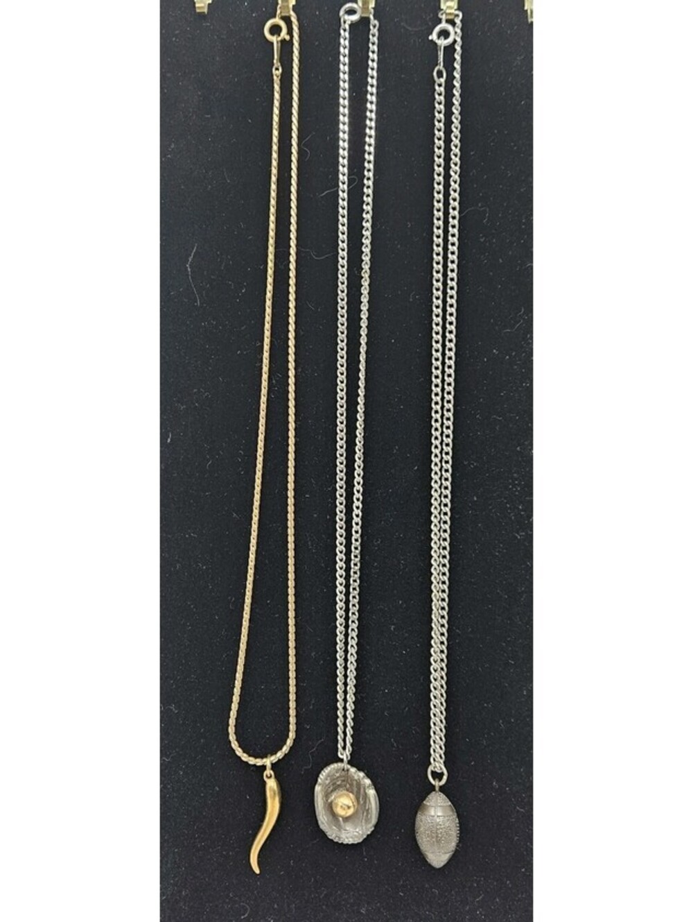 Lot Of 3 Vintage Avon Necklaces Sports Theme Football, Baseball Glove Lucky Horn